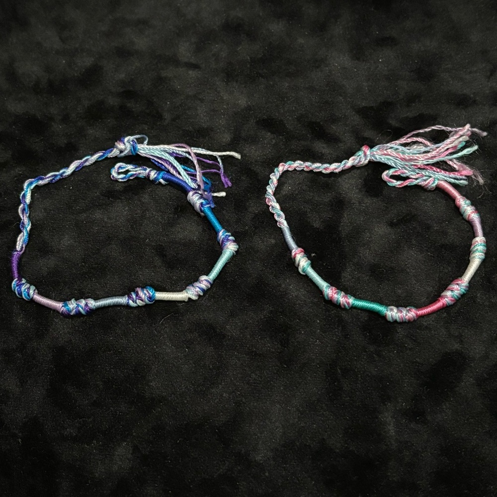Handmade Handcrafted 2-Pack Braided Yarn Friendship Bracelets - blue/purple/pink
